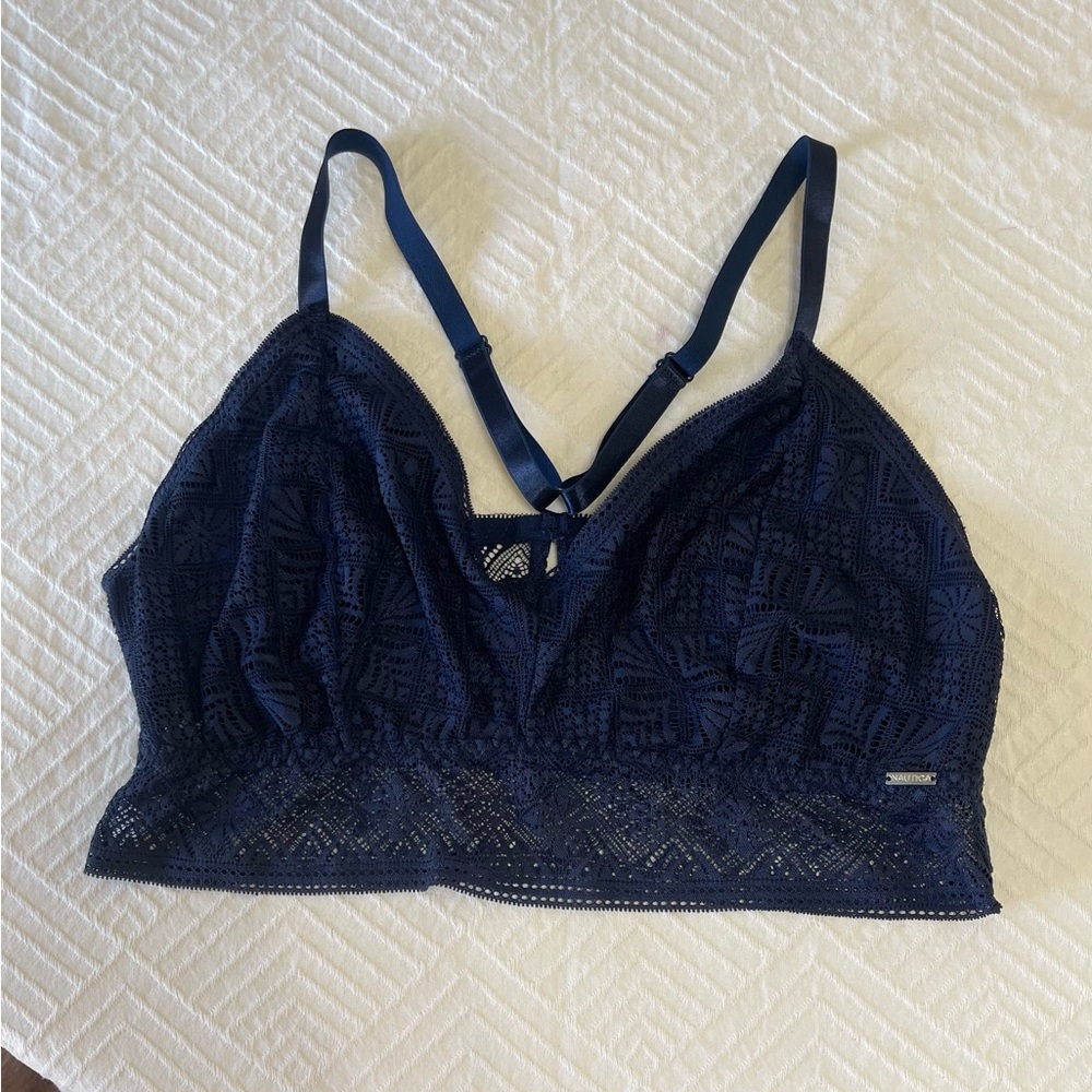 Nautica Lace Bralette Blue Pullover Wireless Women’s Size XXL